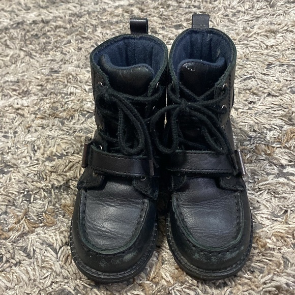 Polo Ralph Lauren Black leather upper kid Combat Boots sz 9 - Picture 2 of 9
